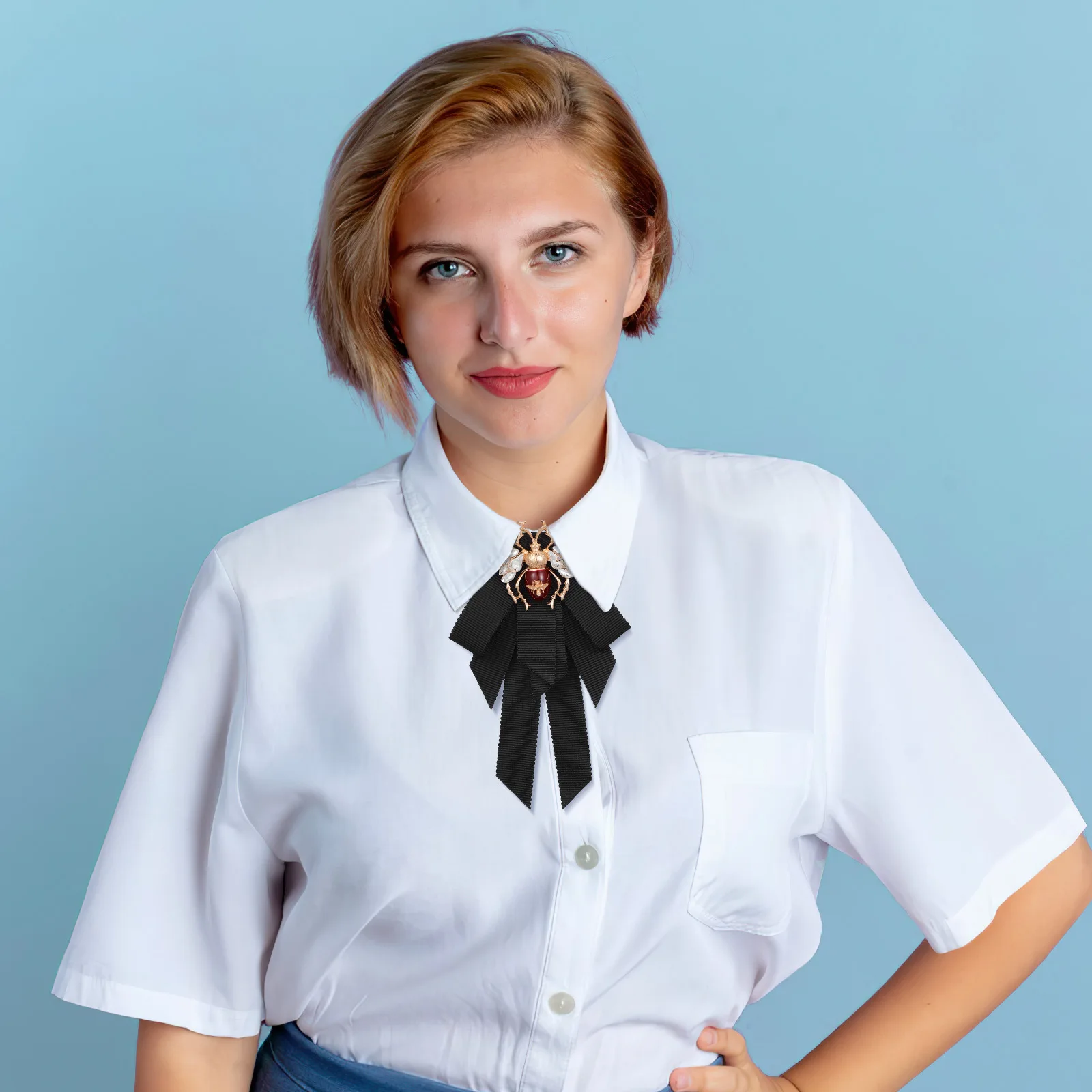 

1Pcs Retro Bee Bow Brooch Pin Black for Women Pre-Tied Bow Tie Clothes Accessory Wedding Graduation Dating Gift