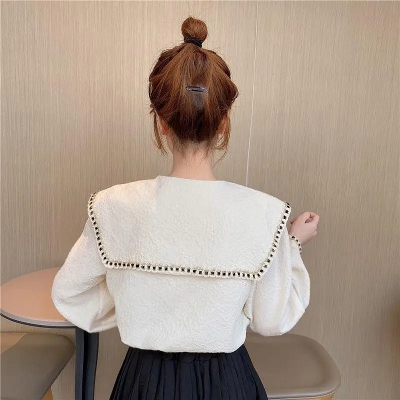 Shirts Women Lovely Vintage Prevalent Design Long Sleeve All-match Peter Pan Collar Autumn Elegant Stylish Tender Korean Style