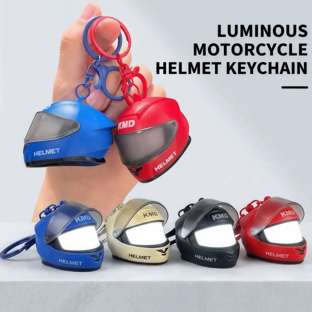Cool Light-up Helmet Keychain Cartoon Realistic Mini Night Light Pendant Lightweight Multifunctional Helmet Bag Charm
