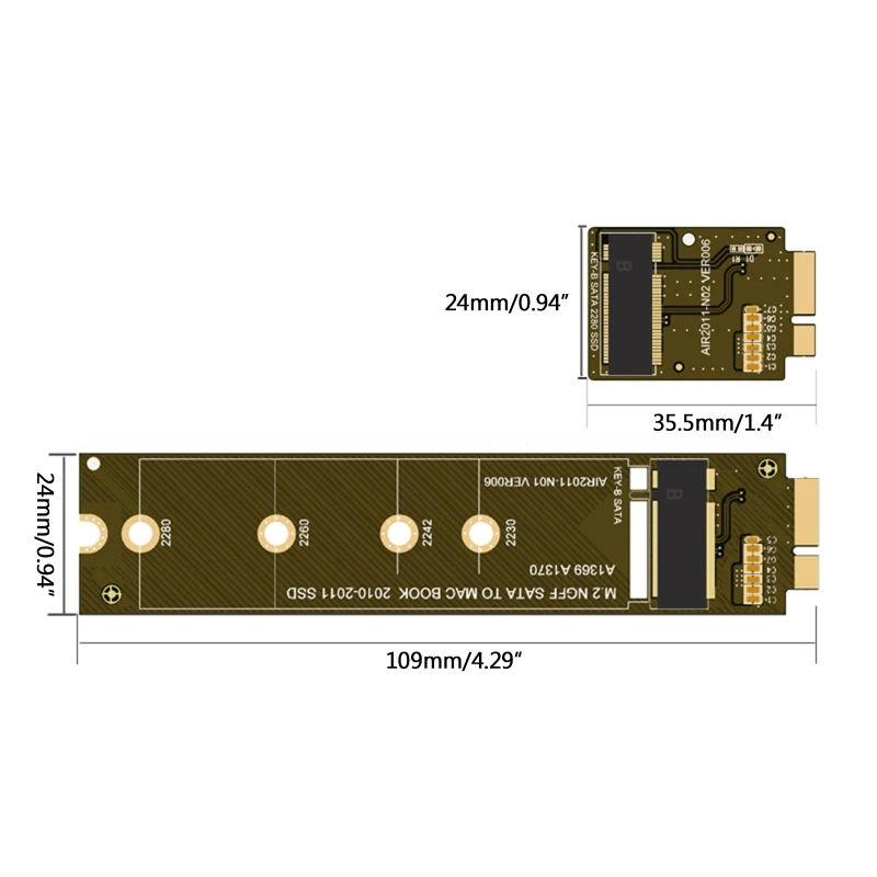 Upgrade for MacBooks Air 2010-2011Y A1369 A1370 for M.2 NGFF SSD Adapter 22