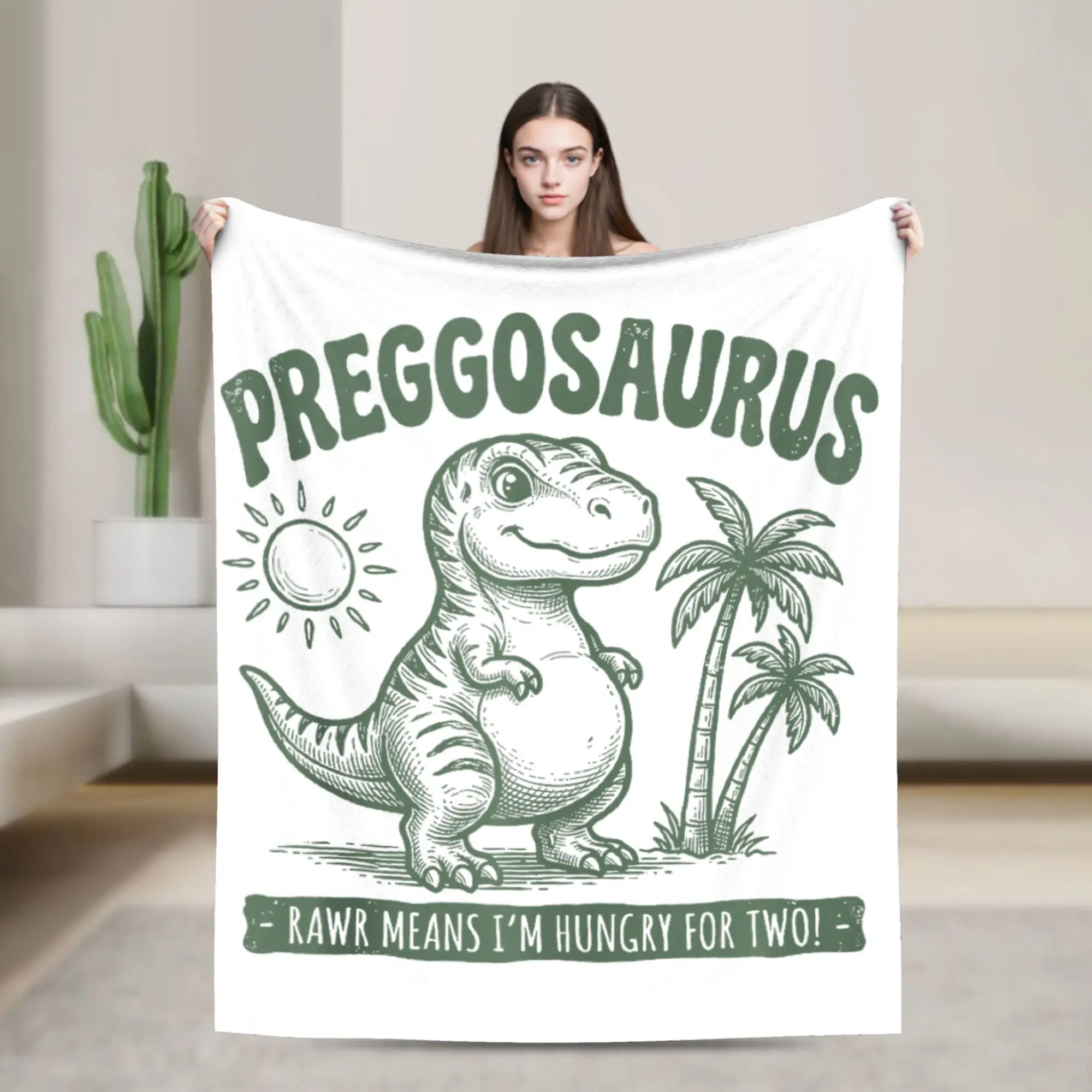 Preggosaurus Rawr Means I'm Hungry for Two Funny Pregnancy Flannel Blanket Boy Girl  Soft Throw Blanket Living Room Bed Cover