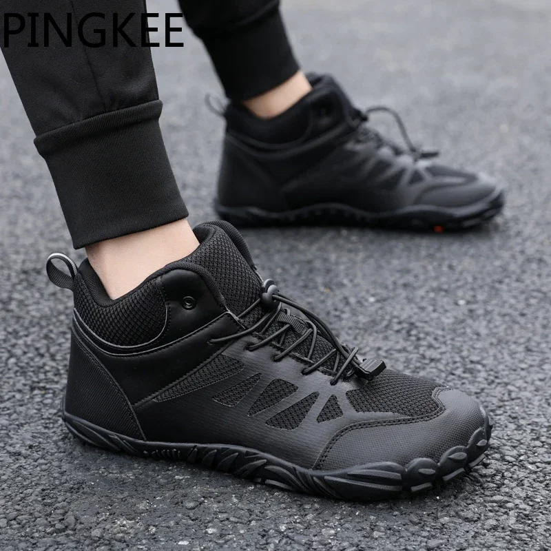 PINGKEE Grip Mesh Upper Barefoot Mens Winter Casual Boots For Men Sneakers Hiking Outdoor Trekking Casual Ankle Male Mens Shoes