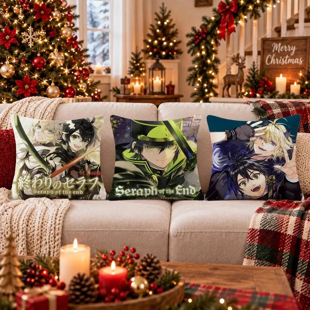 Anime Seraph of the End Cushion Cover Cushion Cover Soft Plush Cushion Covers Fluffy Throw Pillow Cases for Sofa Bedroom