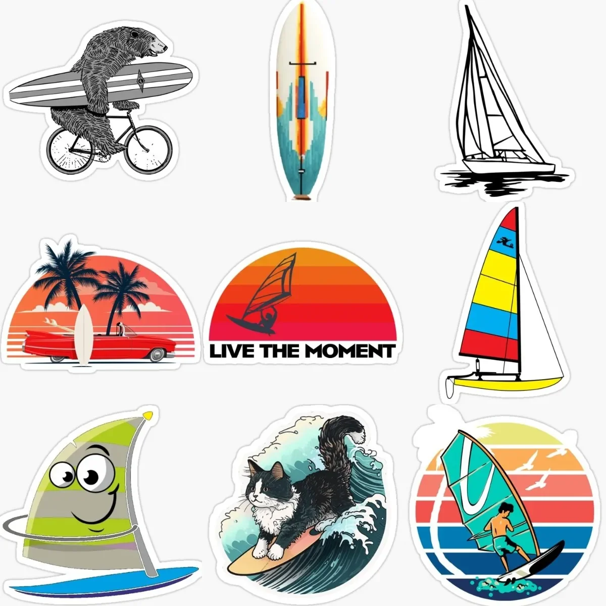 

Sailboats Surfboard Surfing Travel Vacation Creative PVC Waterproof Stickers Accessories for Decorate Car Van Wall Suv Camper