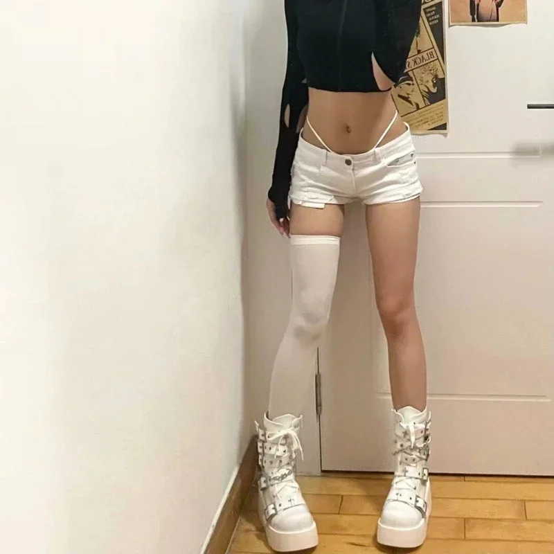 Low Waist Skinny Ripped White Denim Shorts Women Summer Casual Y2k Vintage Jeans Female Streetwear Short Pants
