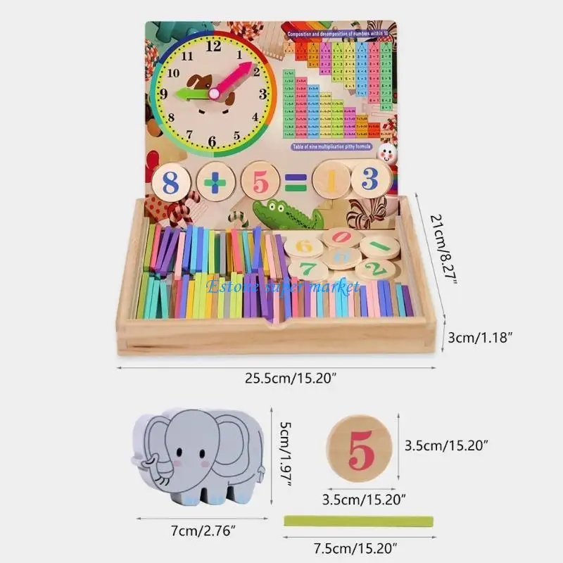 090B 나무 계산 스틱 수학 장난감 세트 다기능 계산 수학 장난감 학습 어린이를위한 숫자 카드와 막대