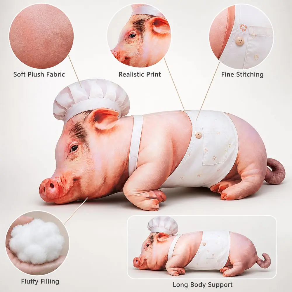 Comfortable Material Animal Body Pillow PP Cotton Filled Soft Texture Animal Cushion Cute Design 40cm Size Pig Keychain For