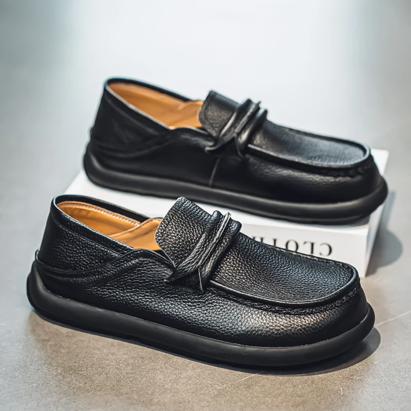 

Модная мужская кожаная обувь, мужские лоферы из натуральной кожи, стильная летняя обувь без шнуровки, ультра-легкая мужская обувь для вождения, мокасины