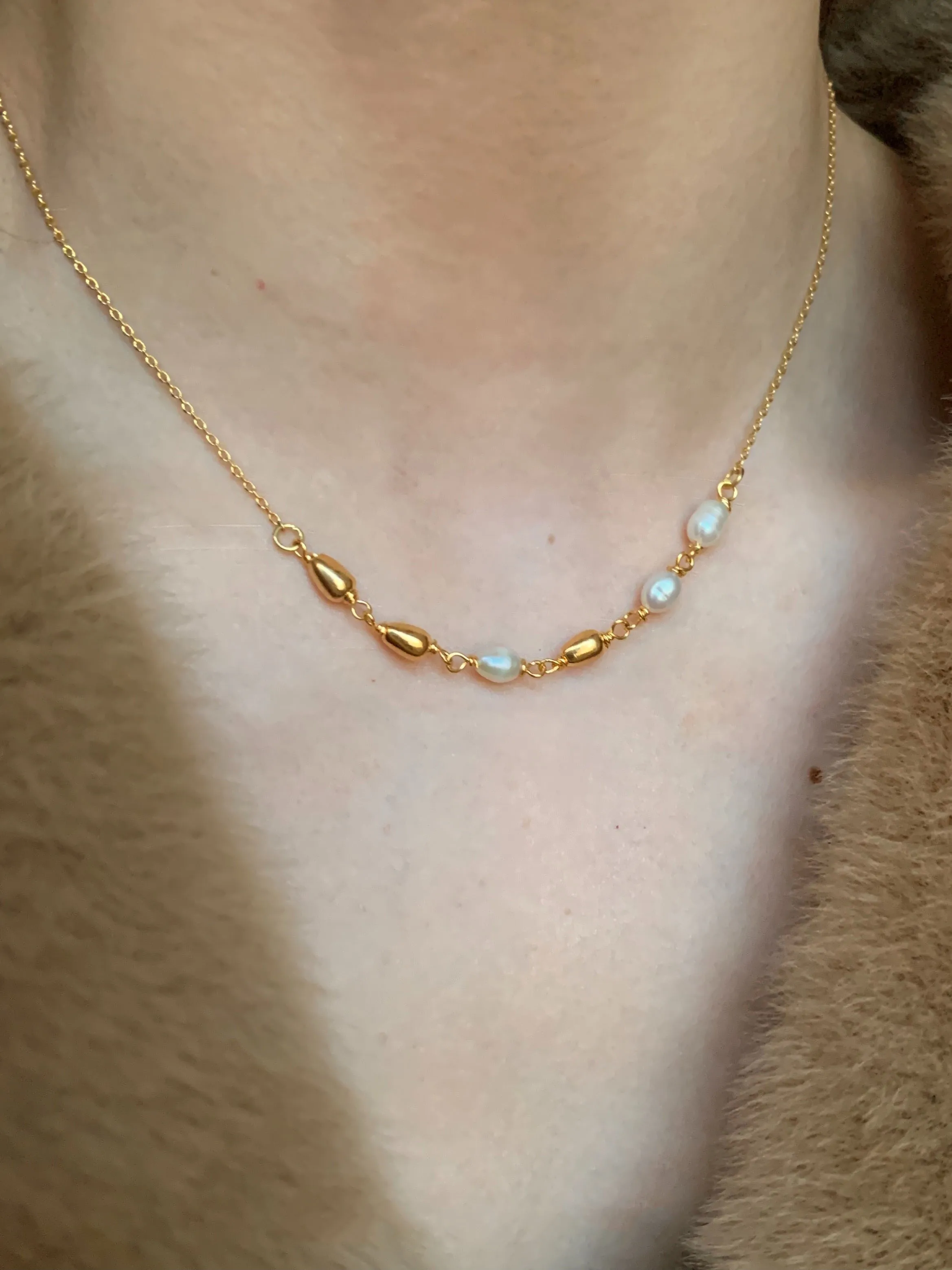 Brass Beads Real Natural Freshwater Pearl Necklaces Women Jewelry Punk Hiphop Designer Runway Rare  Boho Top Japan Korean