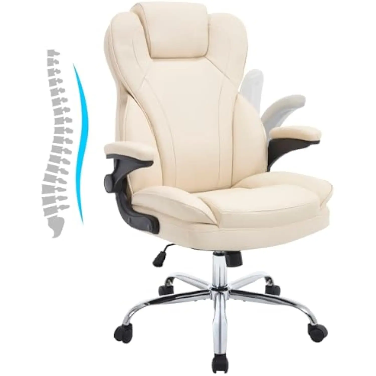 

Большое и высокое кожаное офисное кресло с регулируемыми подлокотниками, эргономичное компьютерное кресло с поясничной поддержкой и функцией качания,