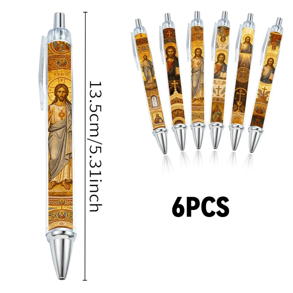 6PCS Jesus Image Christian Ballpoint Pens Religious Writing Pens Suitable for Office Stationery Easter Gift