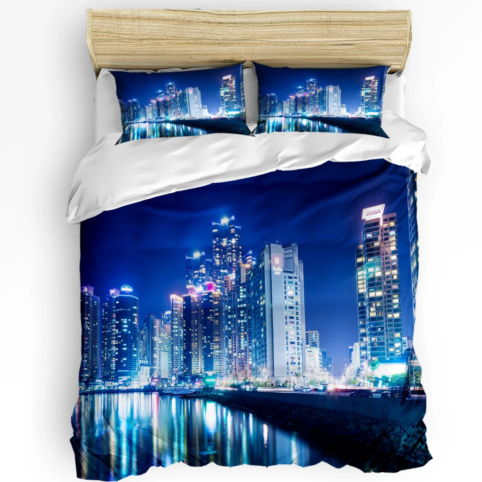 

Cityscape Business City Night View 3pcs Bedding Set For Bedroom Double Bed Home Textile Duvet Cover Quilt Cover Pillowcase