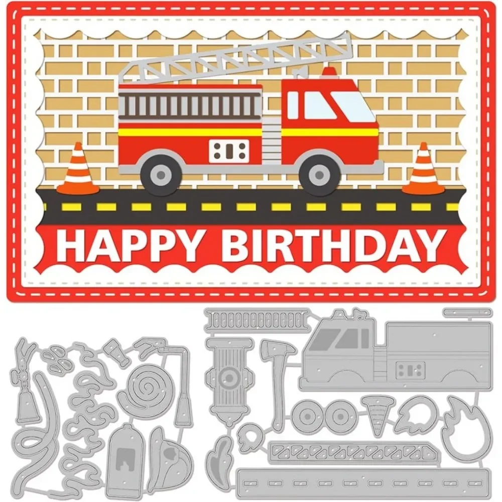 Fire Fighting Truck Cutting Dies Fire Fighting Tools Carbon Steel Stencil Template Fire Fighting Theme Metal Die Cuts for Card