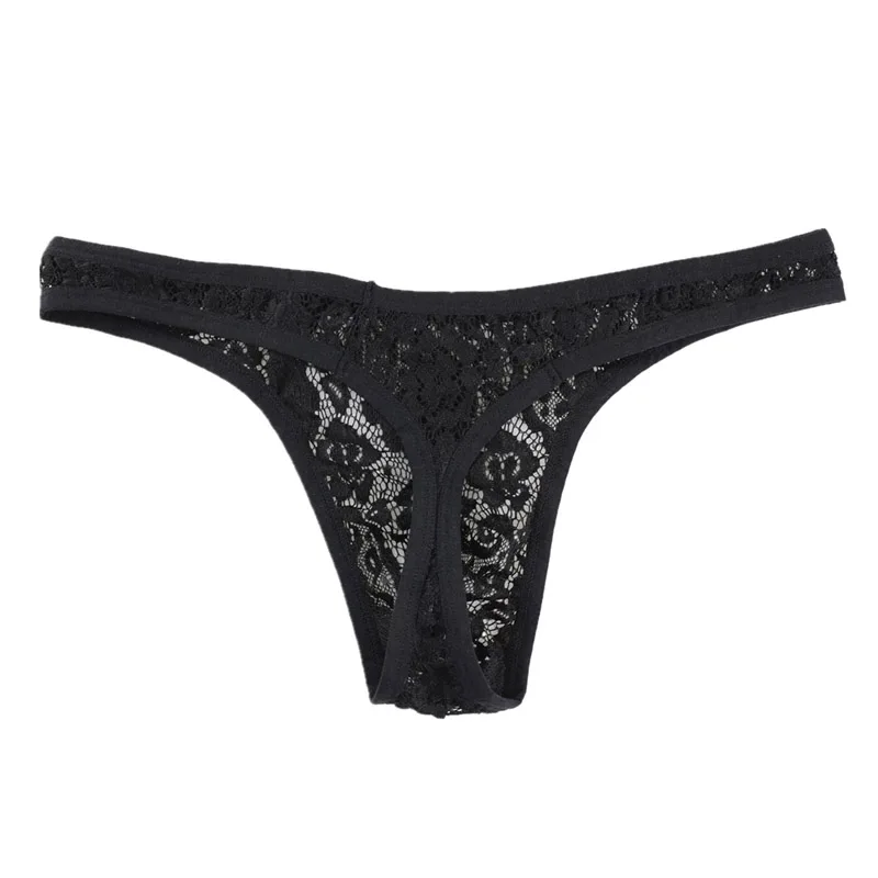 Tangas de encaje sexis para hombre, ropa interior de malla transparente, bragas en Tanga, calzoncillos transparentes de tiro bajo, lencería con espalda en T para hombre