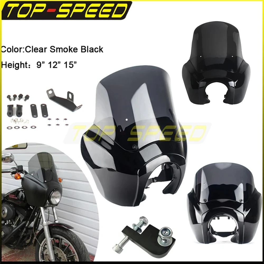 

Black Smoke 5-3/4 Inch Headlight Fairing Front Deflector Shield Light Cowl Cover for Harley Dyna Softail Chopper Bobber Sport