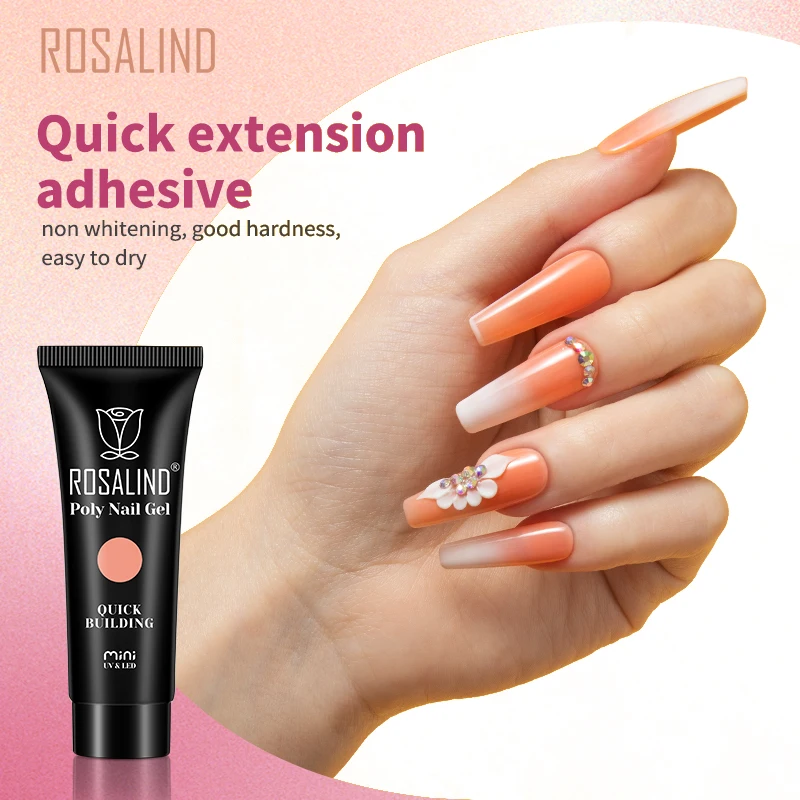 ROSALIND Crystal Poly Nail Gel Semi Permanent Acrylic Nail Art Hybrid Varnishes Poly Nail Polish Top Base Coat Long Lasting