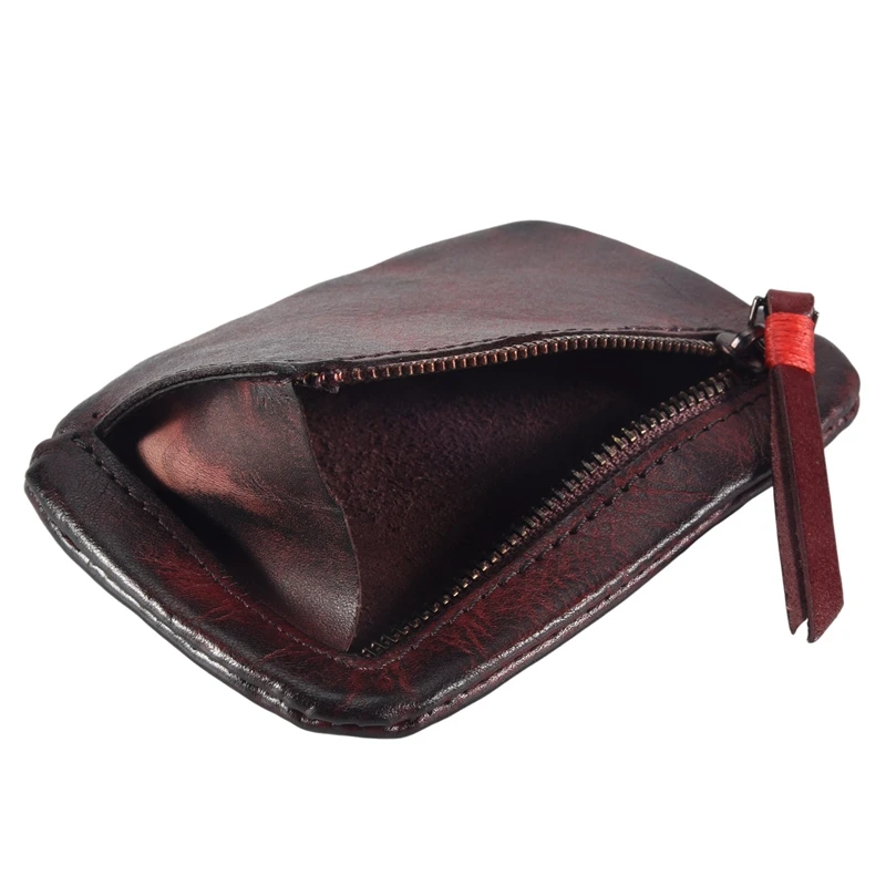 Mini monedero Vintage de cuero genuino para hombre, tarjetero, cartera de mano, bolso de cambio pequeño con cremallera corta