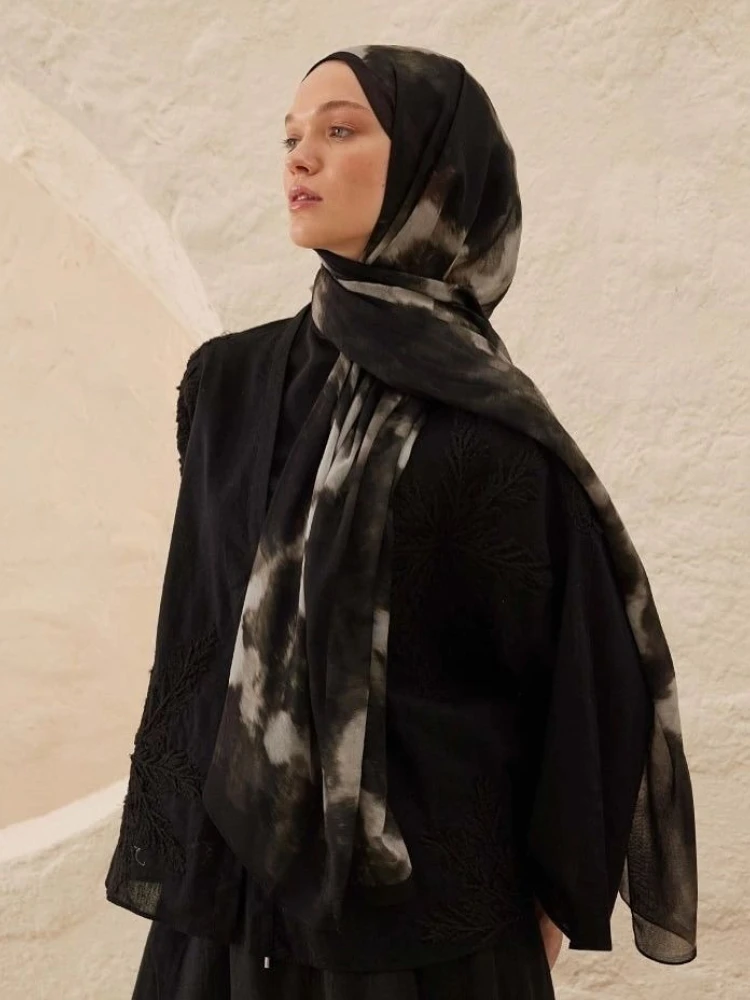 

New Tie-dyed Rayon Hijab Scarf Headscarf Big Size Dopamine Color Matching Long Scarf for Women Headband Islamic Turban 190*90cm