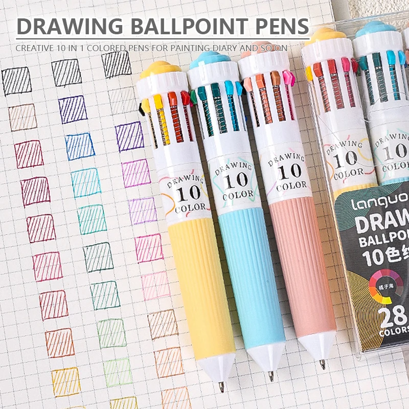 

3 Pcs/Set Creative 10 In 1 Colored Drawing Ballpoing Pens 58 Colors Student Painting Diary Writing Pen Stationery