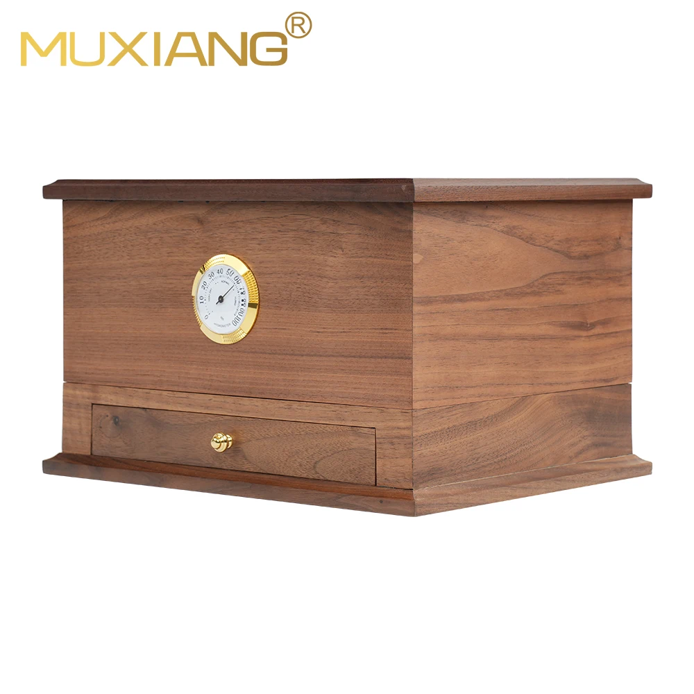 MUXIANG Black Walnut Cigar Humidor Large Capacity Cedar Wood Liner Moisture Storage Box Portable Cigar Cabinet Case