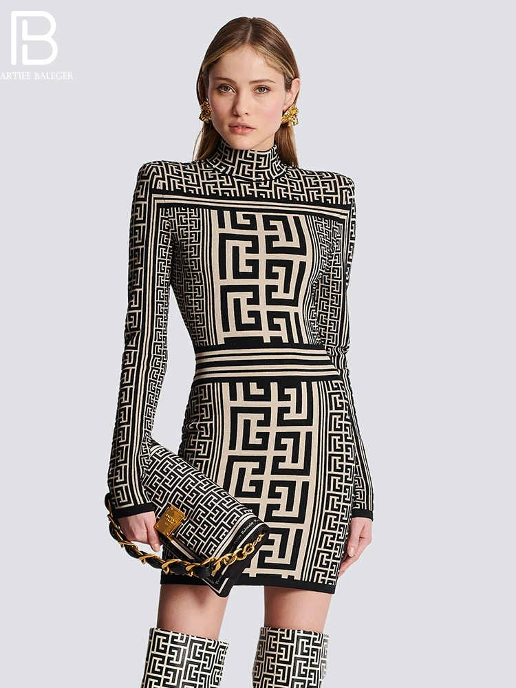 PB Birthday Dress For Women Luxury 2023 Jacquard O Neck Long Sleeves Female Clothing Party Evening Club Sexy Vestido Autumn New