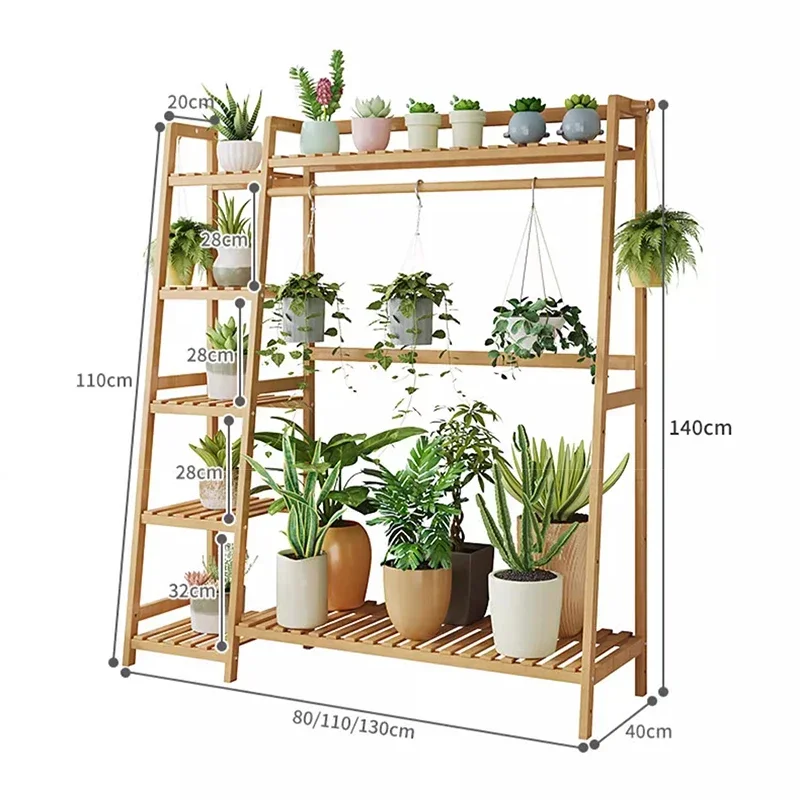 Designers Wood Plant Shelves Balcony Living Room Floor Type Bay Window Plant Shelves Pylon Flower Pot Furniture Portafiori FYPS view 6