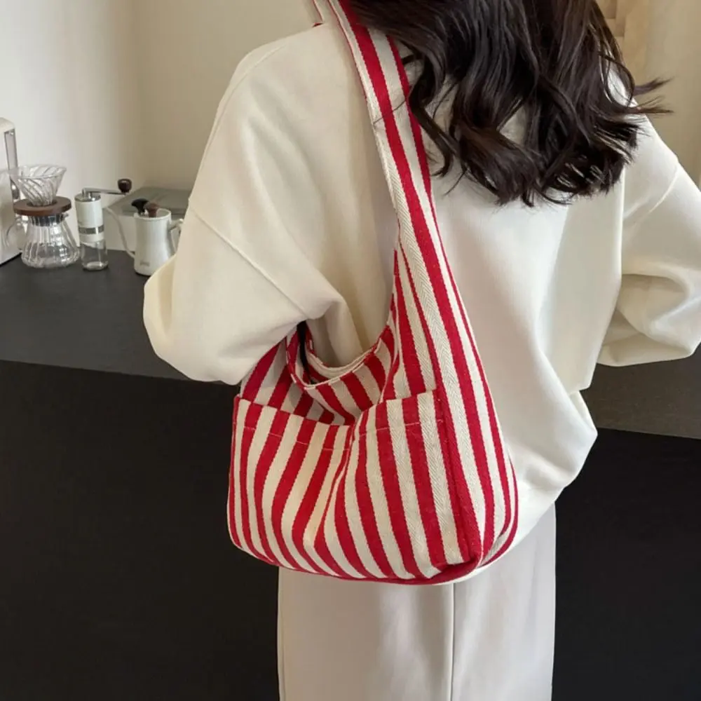 Multi-function Women Handbag Fashion Large-capacity Canvas Bag Makeup Bags Striped Small Fresh Handbag Korean Style Bag