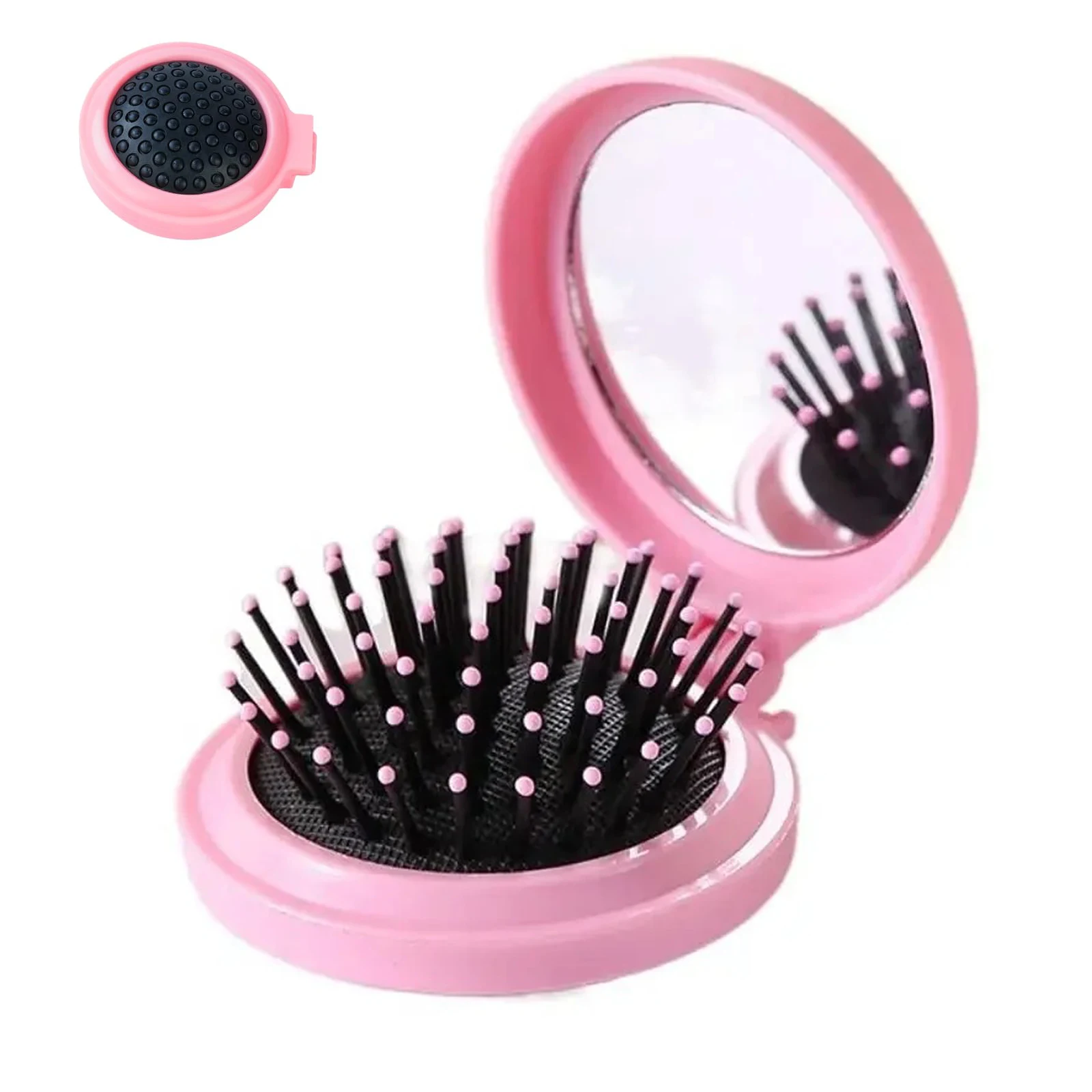 Klappbare Reisespiegel-Haarbürste Mini mit Spiegel, runder Taschenkamm für Frauen und Mädchen