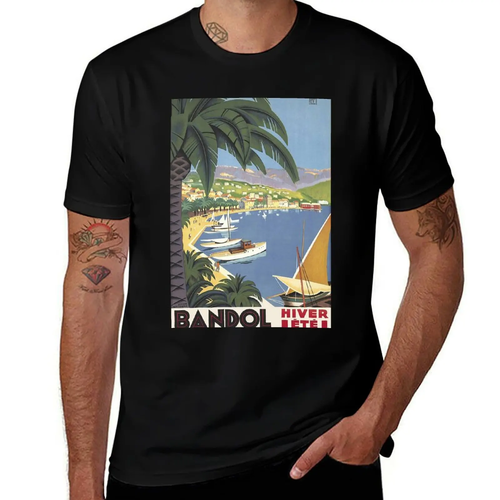 

Bandol France Vintage Travel Poster T-Shirt cotton t shirts high quality man t shirt graphic