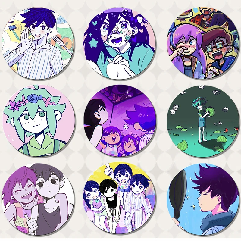 58MM NEW RPG Omori Anime Figures Brooch Snap-in Button Pins Cartoon Badge for Clothes Backpack Decoration Fans Collection