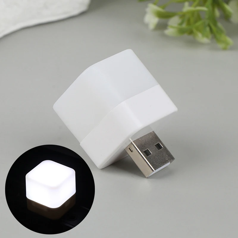 Lampu malam Led Mini USB portabel, pelindung mata persegi untuk komputer meja pengisi daya ponsel 1 buah