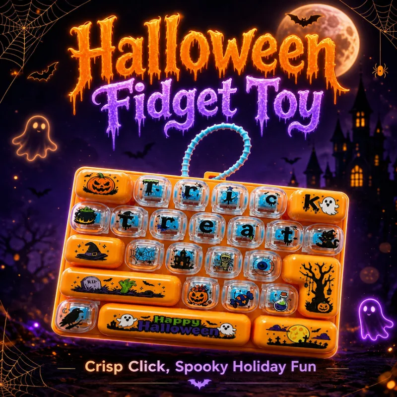 Halloween 26-Key Stress Relief Fidget Keyboard Toy Orange Portable Sensory Keypad Cute Spooky Trick Anxiety Relief Gifts