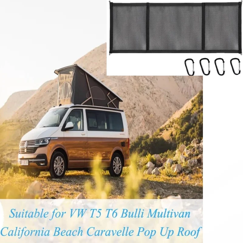 

1Set Car Storage Net Replacement For VW T5 T6 Standing Pitch Roof Elastic Caravan Roof Luggage Net Nylon Mesh Bag With 4 Hooks