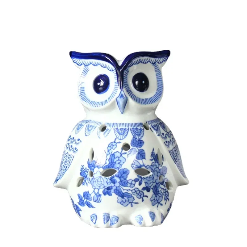 Jingdezhen Blue And White Porcelain Home Decor Owl Craft Ornaments Office Desktop Miniature Items Housewarming Gift Room Decor