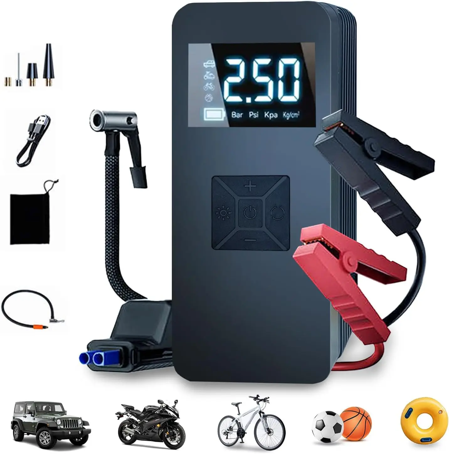 

Portable Tire Inflator with Digital Pressure Gauge, 20000mAh Air Compressor & Jump Starter, 150PSI, 14.8V