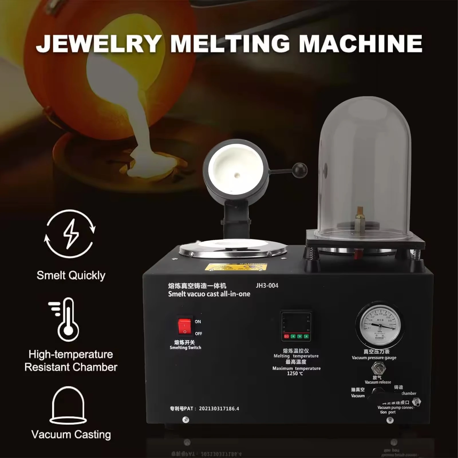 

JH3-004 3 in 1 Crucible Manufacturer Cast Vacuum and Melting Machine,Digital Display Precious Metal Jewelry Casting Tool