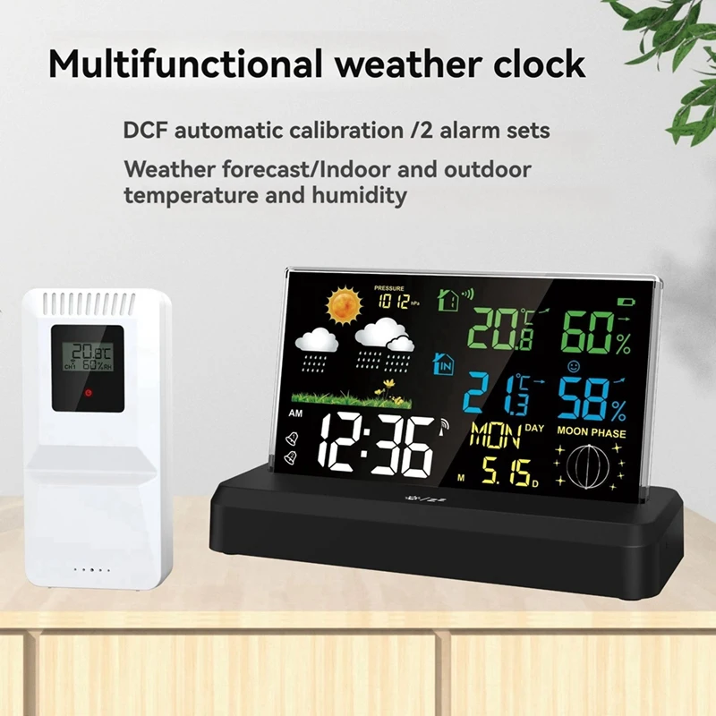 VA Color Screen Digital Weather Station Forecast Weather Station Radio Clock Home Hygrothermograph EU Plug A