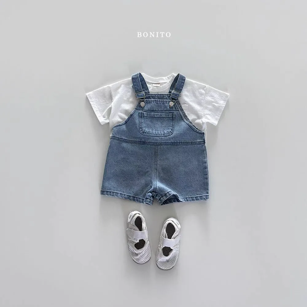 2025 Summer New Children Denim Overalls Solid Girls Casual Pants Kids Jeans Bib Fashion Boys Strap Shorts Baby Clothes view 3