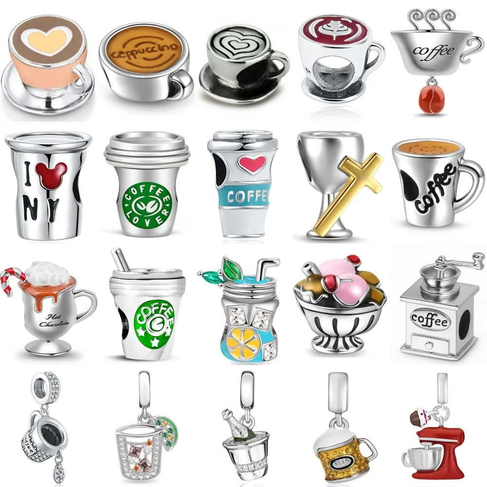 الأوروبي الساخن بيع 925 الفضة ، كوب ، فنجان القهوة قلادة بها خرزات مناسبة للأساور الأصلية ، DIY بها بنفسك الملحقات ، مجوهرات رائعة