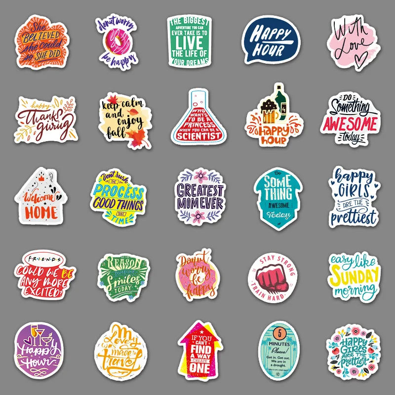 50Pcs Inspirational English Series Graffiti Stickers Suitable for Laptop Helmets Desktop Decoration DIY Stickers Toys Wholesale