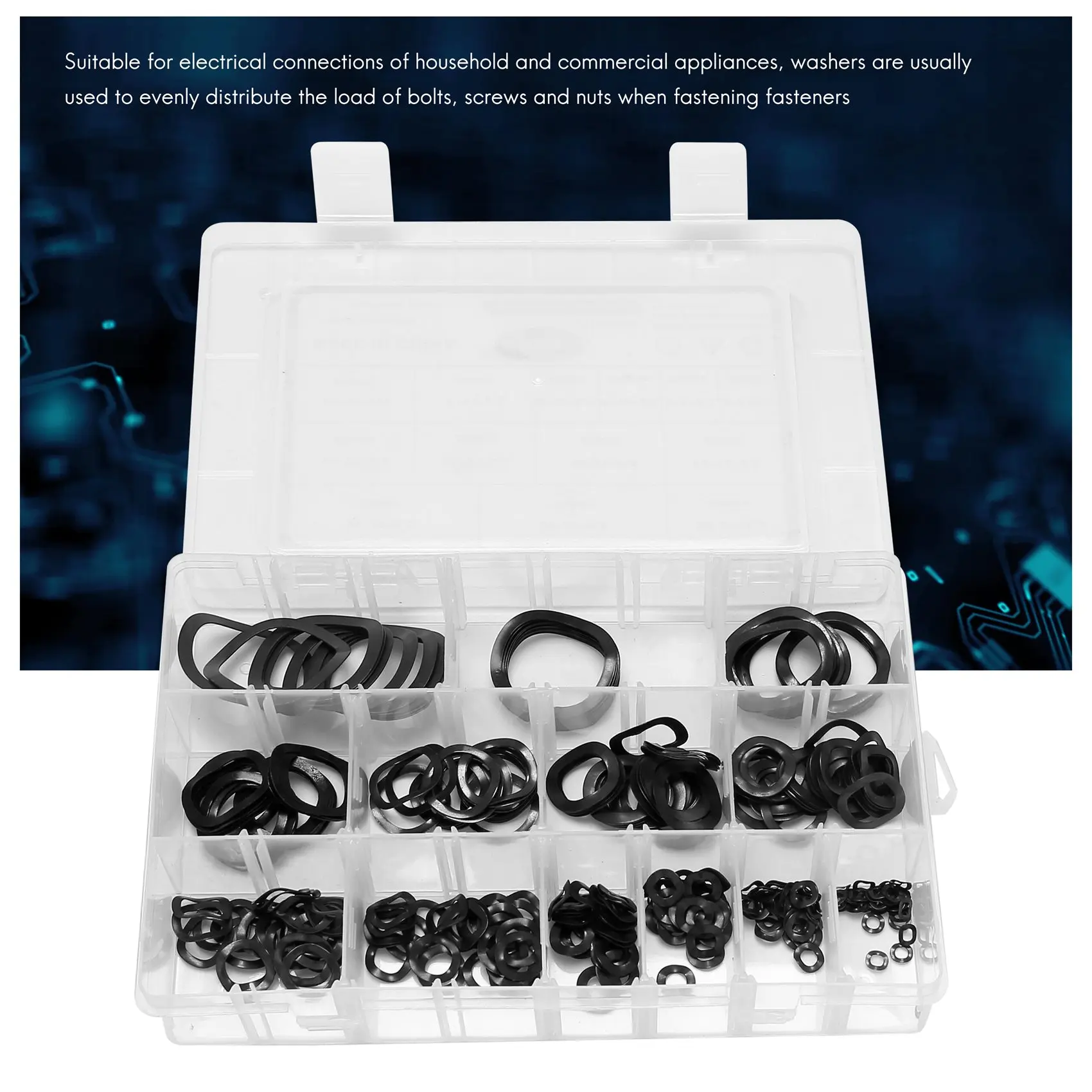 AEE4-320Pcs Carbon Steel Compression Type Wavy Wave Crinkle Spring Three Wave Washers Assortment Kit