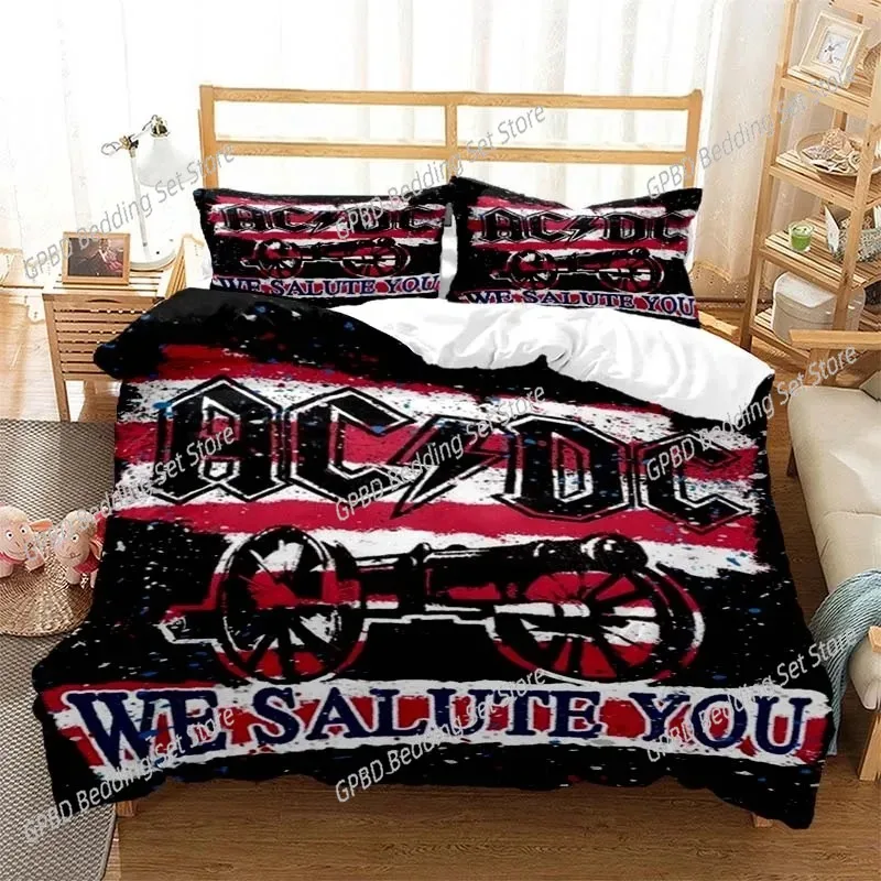 

3D Print AC/DC Rock Band Bedding Set,Duvet Cover Comforter Bed Set Quilt Cover Pillowcase,King Queen Twin Size Boys Girls Adults