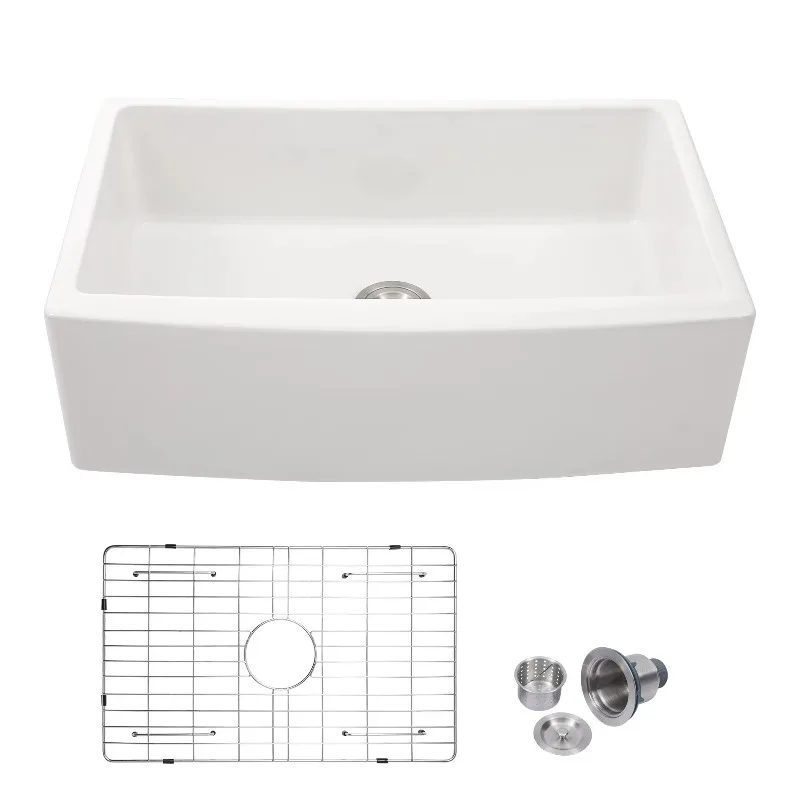 30 inch single bowl white ceramic apron sink farmhouse style