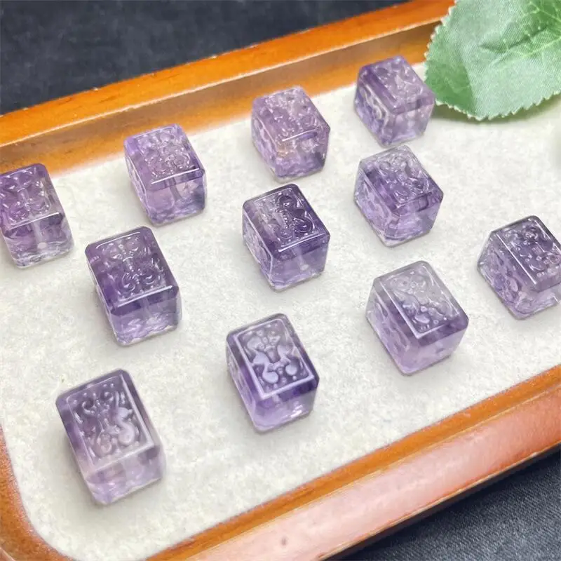 5PCS Natural Amethyst Cube Bead Carving Healing Reiki With Hole Fashion Gemstone Jewelry For Friends Gift 16MM