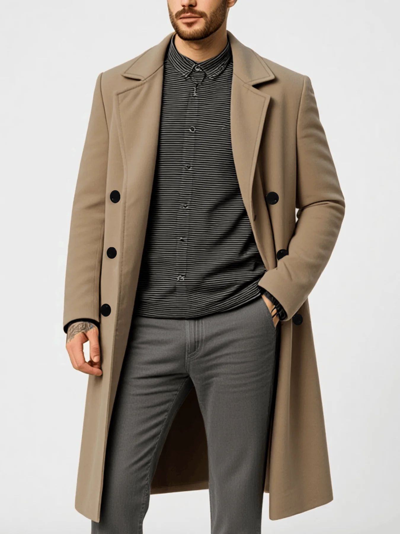 

Новинка 2025, мужская зимняя теплая шерстяная куртка, двубортное толстое плюшевое пальто, ветрозащитная одежда для путешествий на открытом воздухе, модная мужская одежда