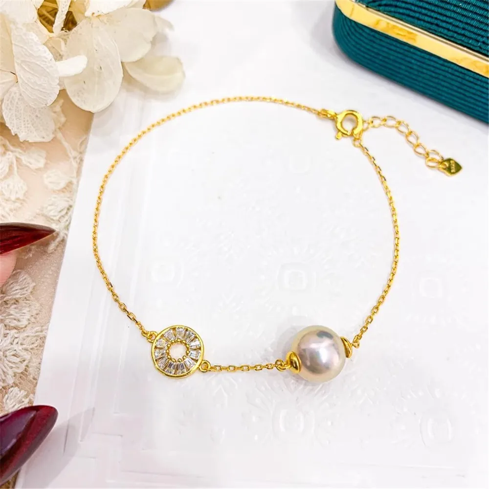 

DIY Pearl Accessories S925 Pure Silver Bracelet Empty Holder Fashion Gold Silver Bracelet Holder fit 7-9mm Round Ellipse S046