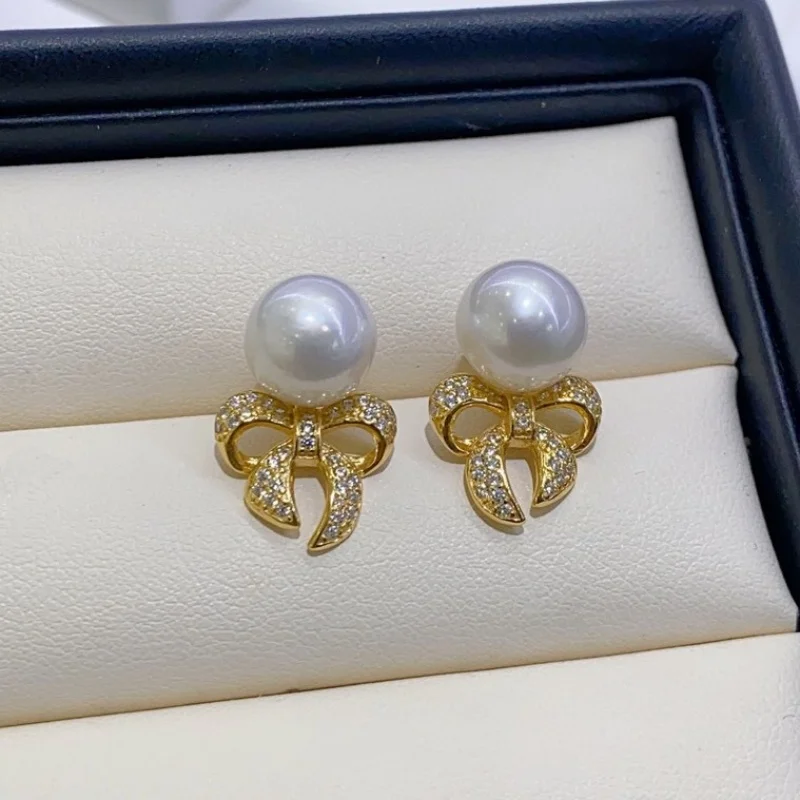 

SGARIT Original Design 925 Sterling Silver Edison Pearl Earrings for Women Party Gift Bowknot Jewelry 9-10mm