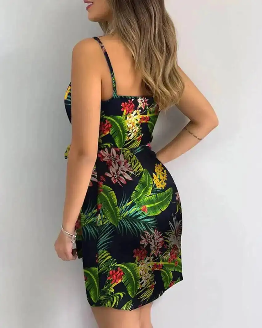 Vestido feminino sexy com decote em v, alça espaguete, vestido de festa slim fit com cinto, vestidos de coquetel de verão VYG0