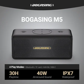 BOGASING M5 블루투스 스피커 40W 블루투스 5.3 무선 스피커 360도 서라운드 사운드, IPX7 방수, 30H 재생 시간 뮤직 박스 휴대용 강력한 인텐시브 베이스 & Hi-Fi 스테레오 사운드, 무선 스피커 박스 블루투스 박스 USB, EQ 야외 사용 