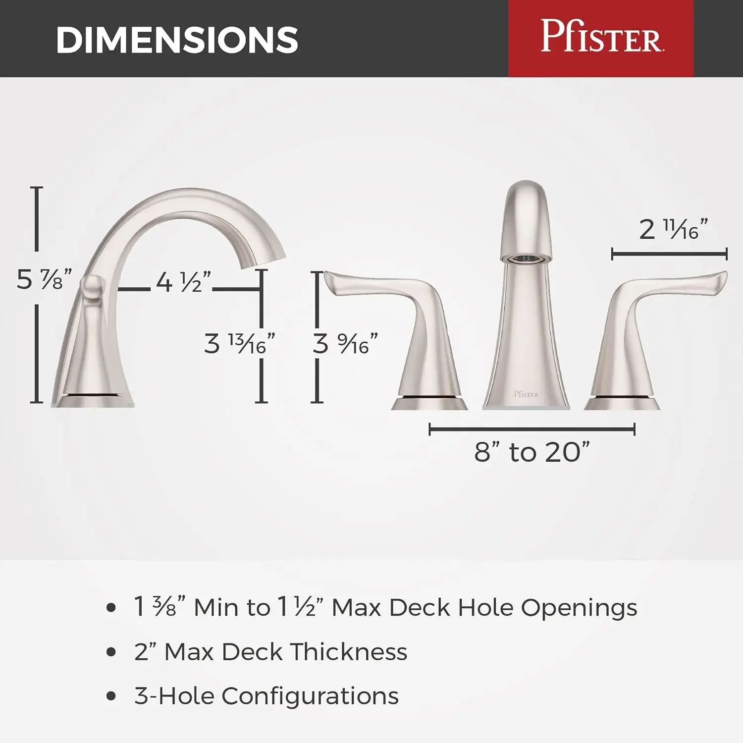 Pfister Willa keran wastafel kamar mandi, 8 inci Pancuran, 2 pegangan, 3 lubang, perlindungan titik lapis nikel, LF049MALGS